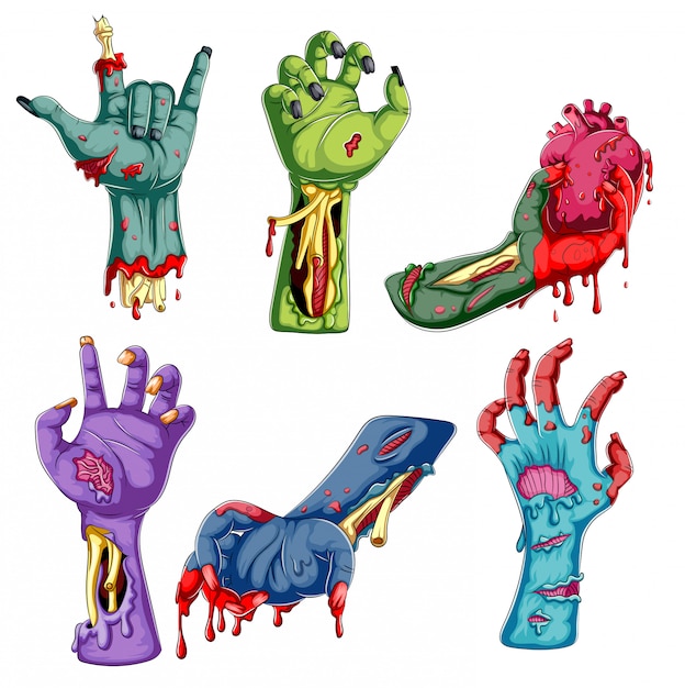 Premium Vector | Cartoon collection of zombie hands on white background