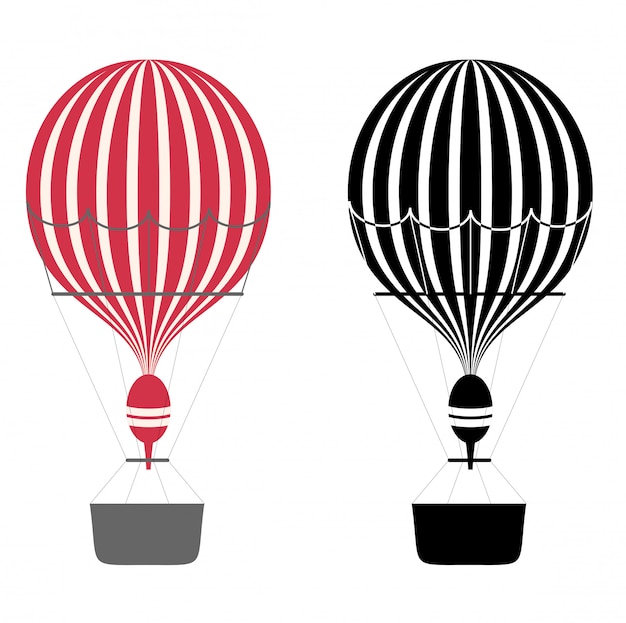 漫画の色と黒と白の気球 熱気球 白い背景の上のエアロスタット プレミアムベクター