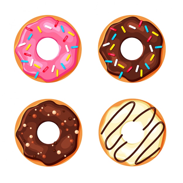 Premium Vector Cartoon Colorful Donut Set Isolated On White