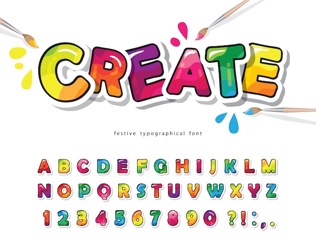 Cartoon colorful font for kids. creative paint alphabet. Premium Vector