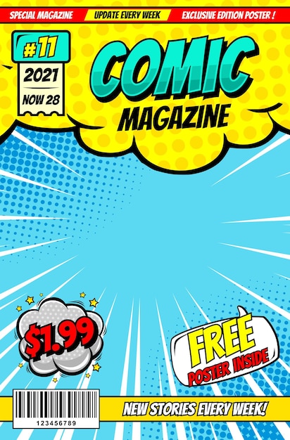 Premium Vector Cartoon Comic Magazine Cover Template Design