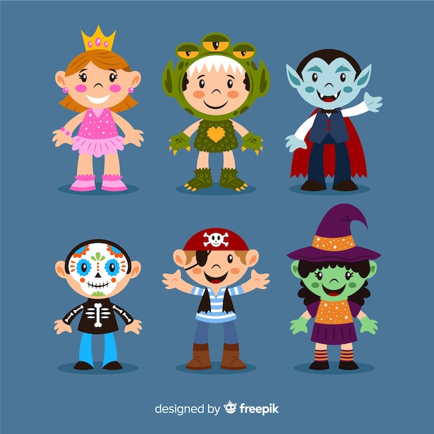 Cartoon costumes for kids on halloween Vector | Free Download