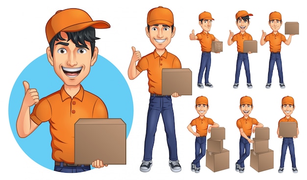 Cartoon courier young man mascot Premium Vector