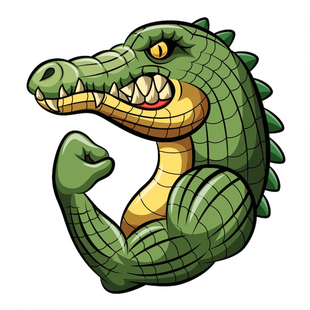 Cartoon crocodile strong mascot design | Premium Vector