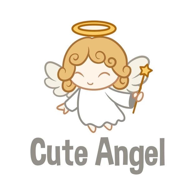 漫画かわいい天使キャラクターマスコットロゴ プレミアムベクター