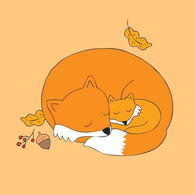 Premium Vector | Cartoon cute autumn foxes vector.