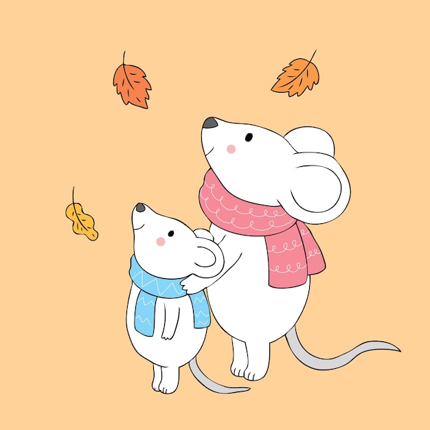 Download Cartoon cute autumn mice mom and baby vector. Vector ...