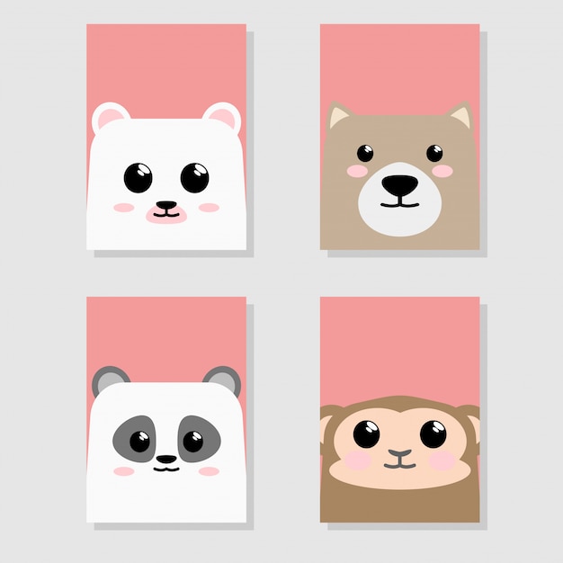 Download Cartoon cute baby animal icon set card Vector | Premium ...