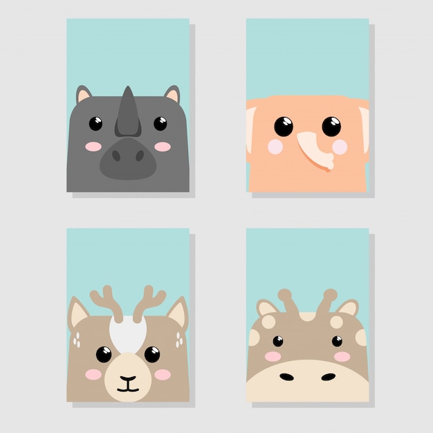 Premium Vector | Cartoon cute baby animal icon set card