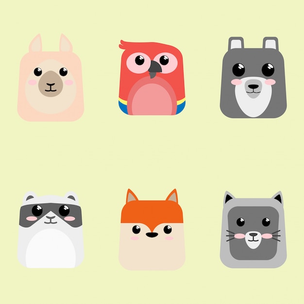 Download Cartoon cute baby animal icon set card Vector | Premium ...