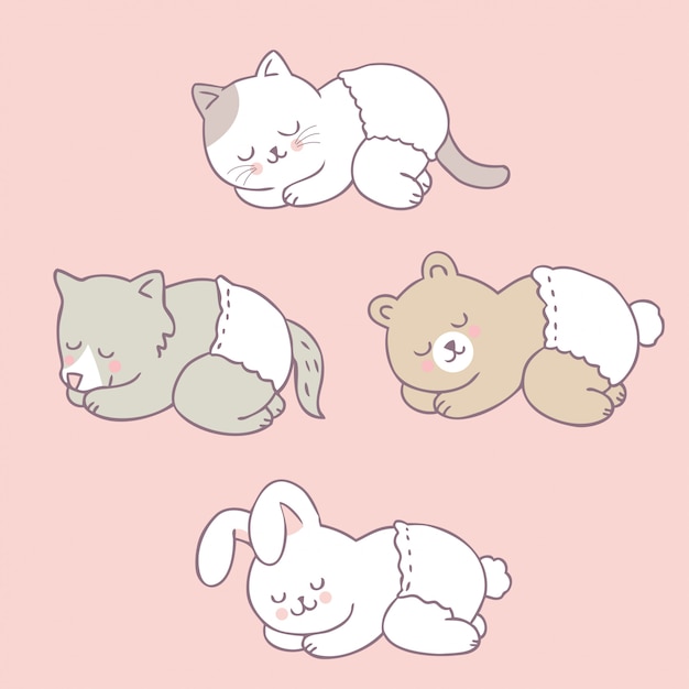 Premium Vector Cartoon Cute Baby Animals Sleeping Vector