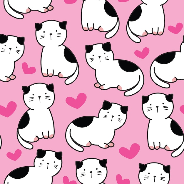 Premium Vector | Cartoon cute baby cat seamless pattern