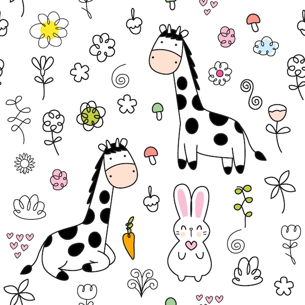 Download Premium Vector | Cartoon cute baby giraffe seamless pattern