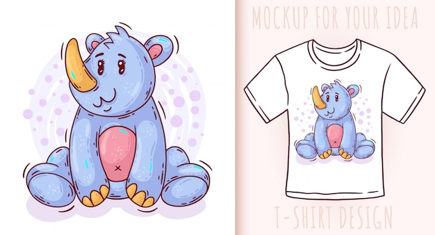 Download Cartoon cute baby rhino t-shirt design | Premium Vector