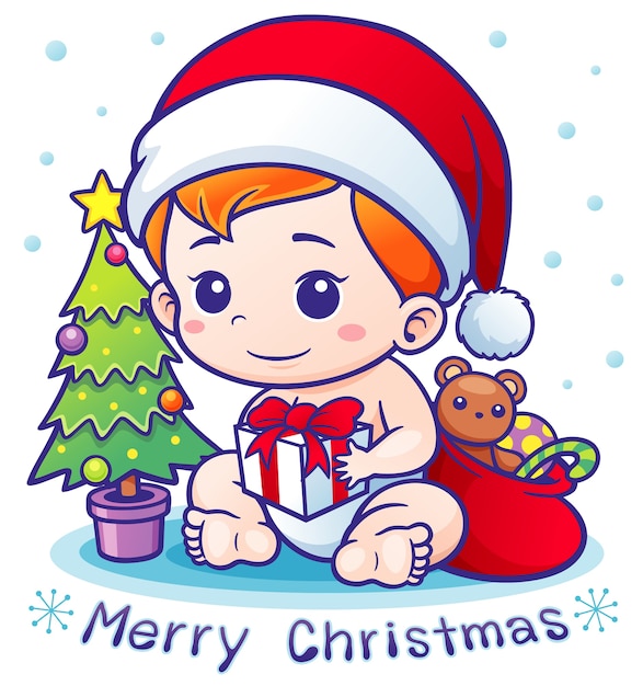 Download Cartoon cute baby santa merry christmas Vector | Premium ...