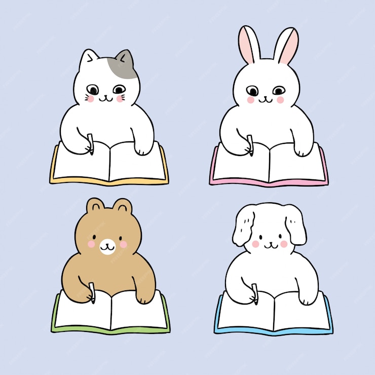 Premium Vector | Cartoon cute back to school animals reading book