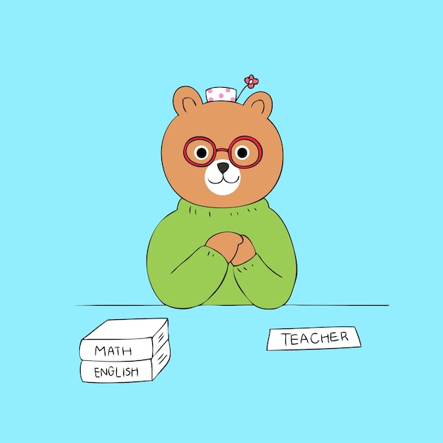 Download Cartoon cute bear teacher vector. Vector | Premium Download
