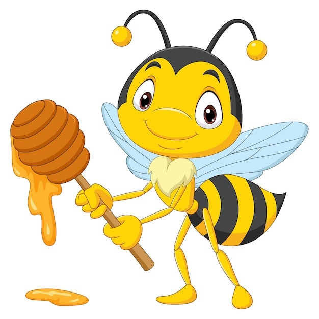 Premium Vector | Cartoon cute bee holding honey