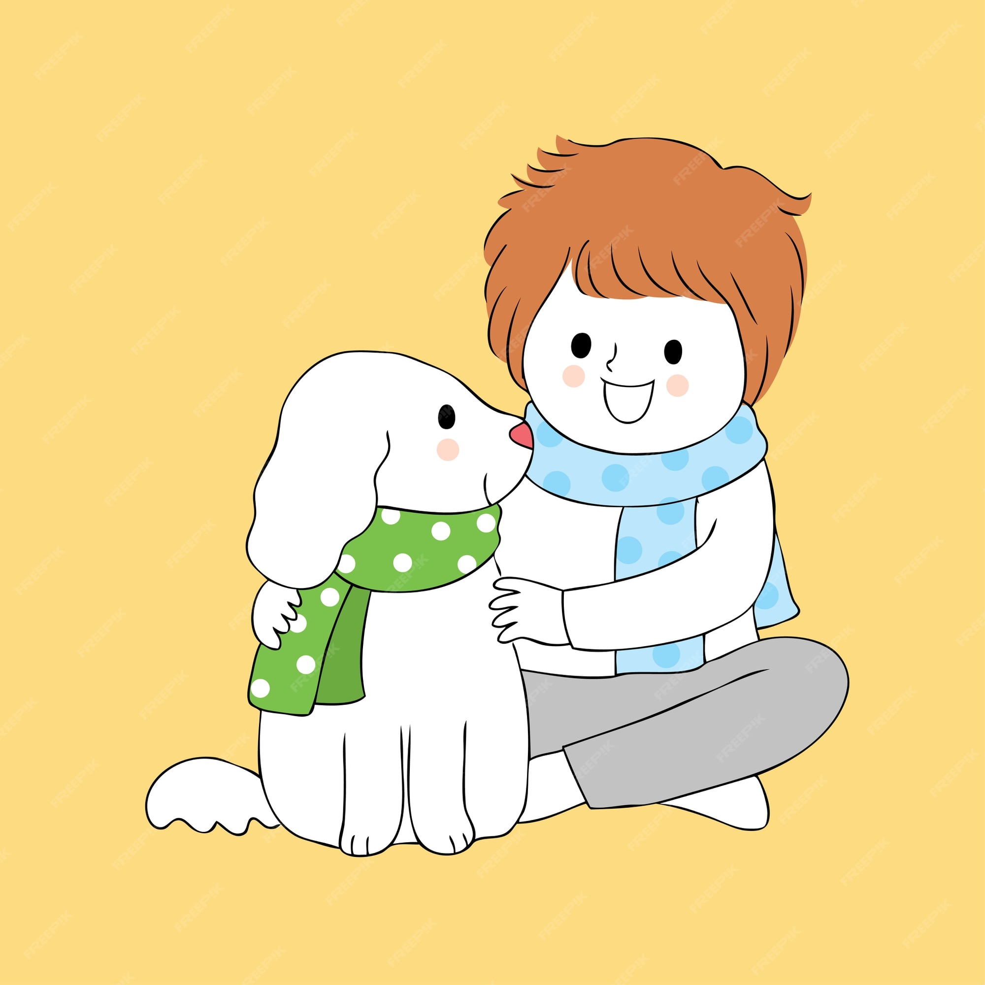 Premium Vector | Cartoon cute boy and dog vector.