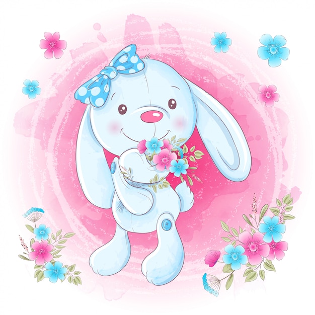 Premium Vector | Cartoon Cute Bunny Girl With Flowers