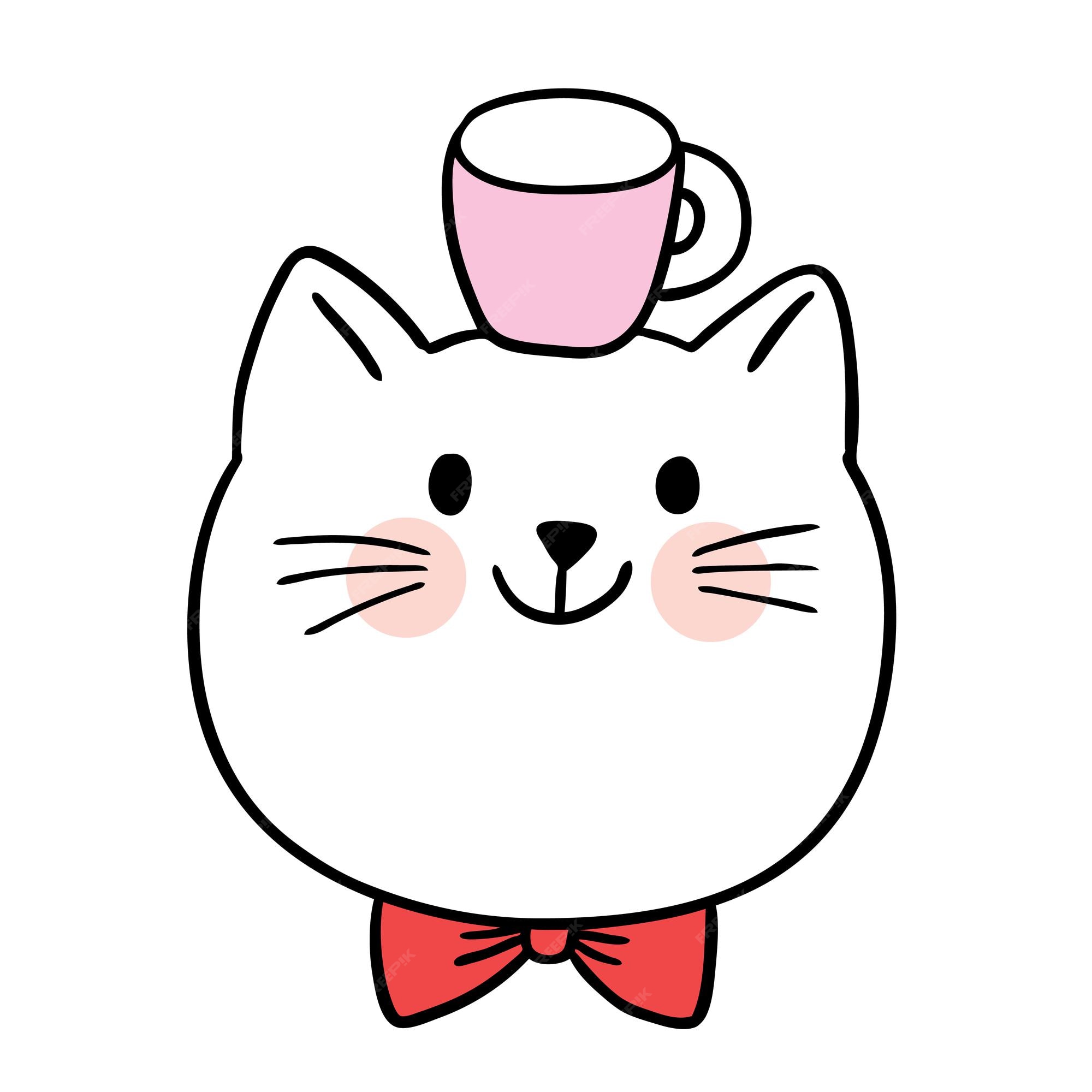 Premium Vector | Cartoon cute cat and coffee cup vector