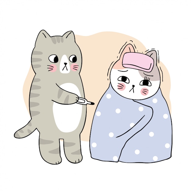 Premium Vector | Cartoon cute cat sick