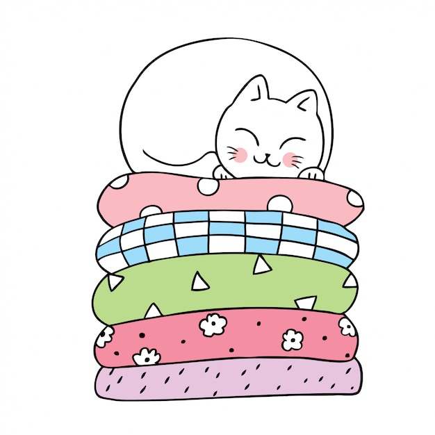 Premium Vector | Cartoon cute cat sleeping vector.