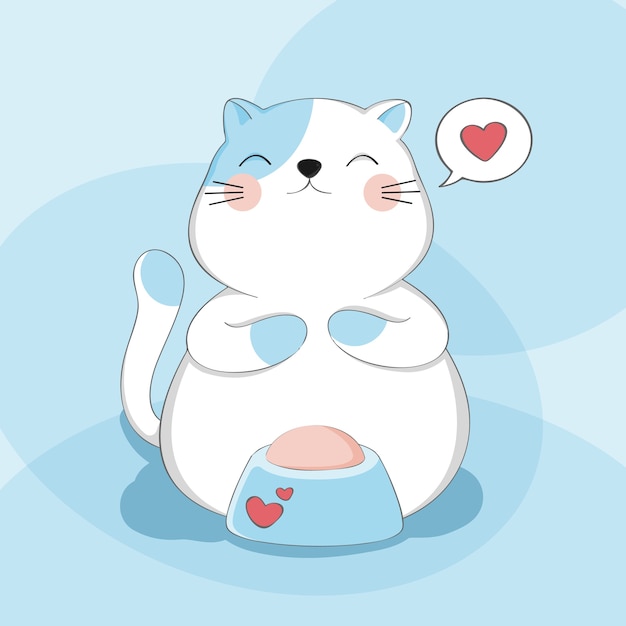 食べ物スケッチの動物キャラクターと漫画かわいい猫 プレミアムベクター