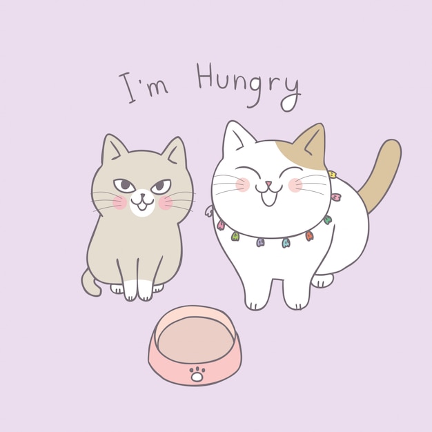 Premium Vector Cartoon Cute Cats Hungry 2847