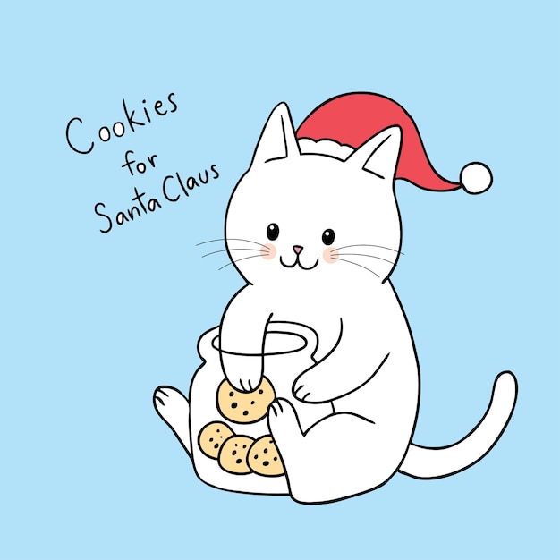 Download Premium Vector | Cartoon cute christmas cat eating cookies ...