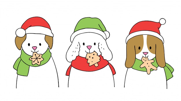 Premium Vector | Cartoon cute christmas dogs eating cookies