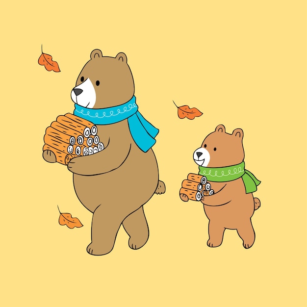 Download Cartoon cute dad and baby bear vector. | Premium Vector