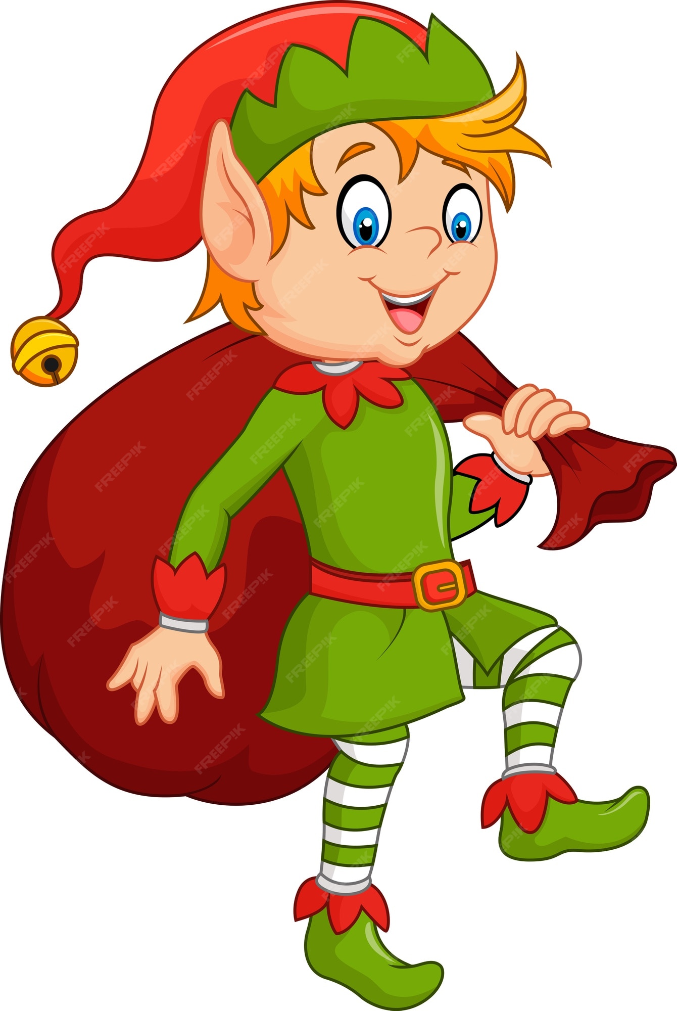 Premium Vector | Cartoon cute elf boy with sack