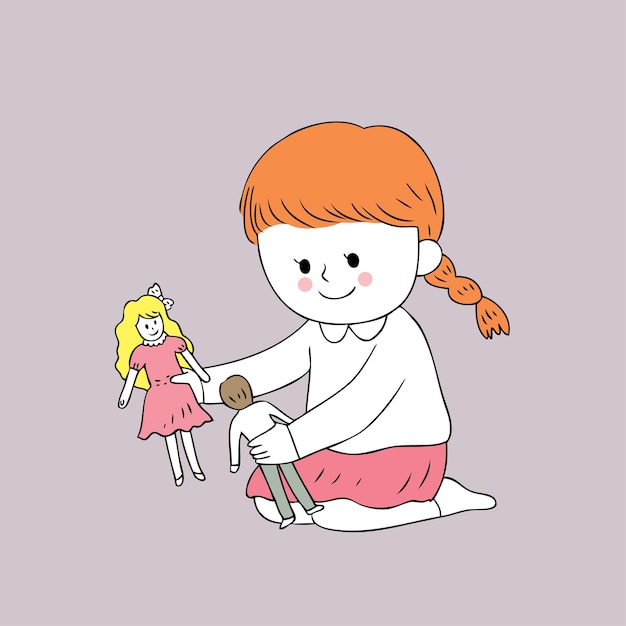 girl playing with dolls cartoon