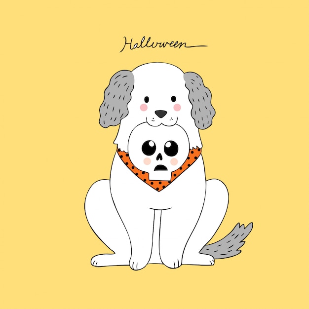 Download Cartoon cute halloween dog and head bone vector. Vector ...