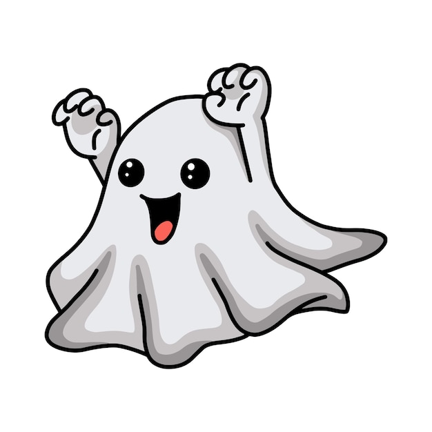 Premium Vector | Cartoon cute halloween ghost raising hands