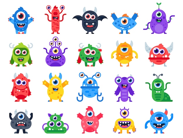 Premium Vector | Cartoon cute and happy monster. halloween mascots