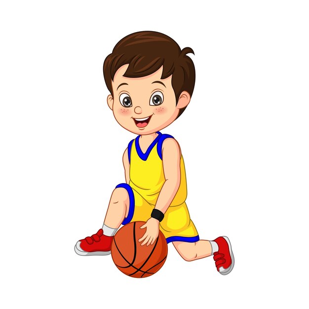 Premium Vector | Cartoon cute little boy playing basketball