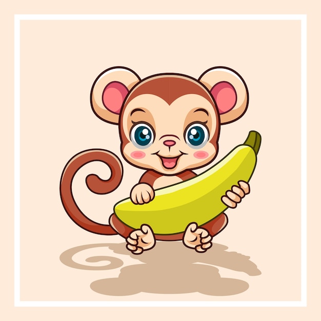 Premium Vector | Cartoon cute little monkey holding a banana