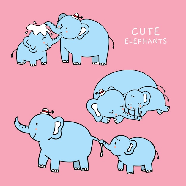 Download Cartoon cute mom and baby elephants vector. Vector ...