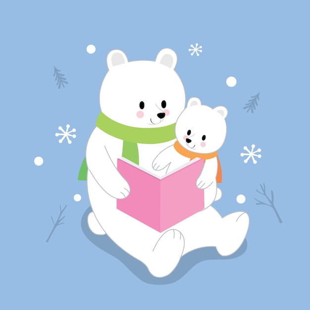 Download Premium Vector | Cartoon cute mom and baby polar bear reading book vector.