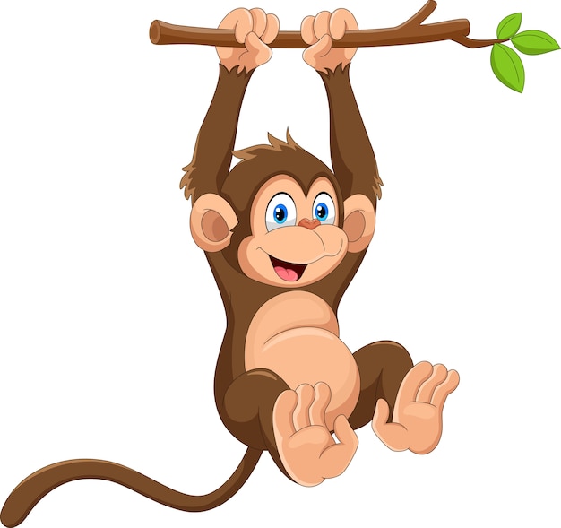 Cute Monkey Hanging Tree Cartoon Illustration Vector Art At | The Best ...
