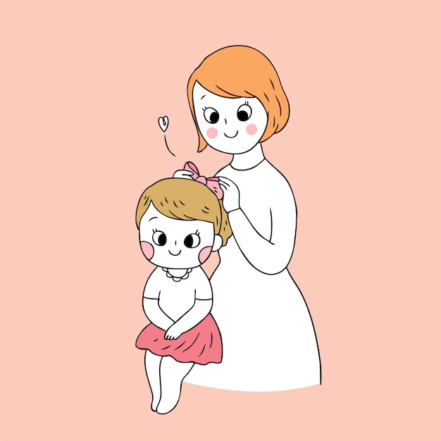Premium Vector | Cartoon cute mother and daughter vector.