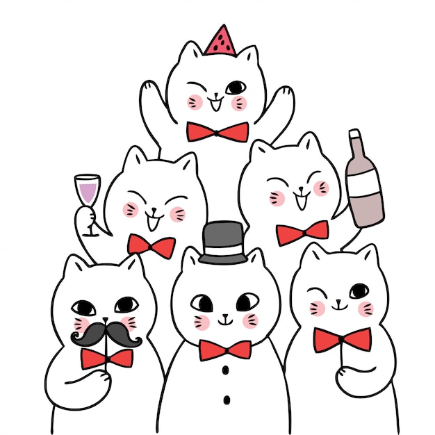 Premium Vector | Cartoon cute new year , cat celebration