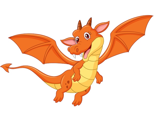 Premium Vector | Cartoon cute orange dragon flying