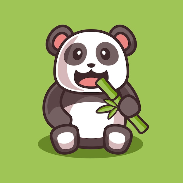 Premium Vector Panda Eating Bamboo Cute Illustration - Riset