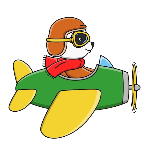 飛行機のイラストで飛んで漫画かわいいパンダ プレミアムベクター
