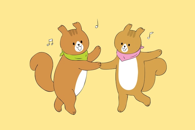 Premium Vector | Cartoon Cute Squirrels Dancing Vector.