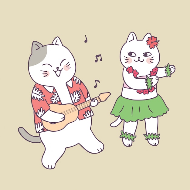 Premium Vector | Cartoon cute summer cat playing guitar and dancing