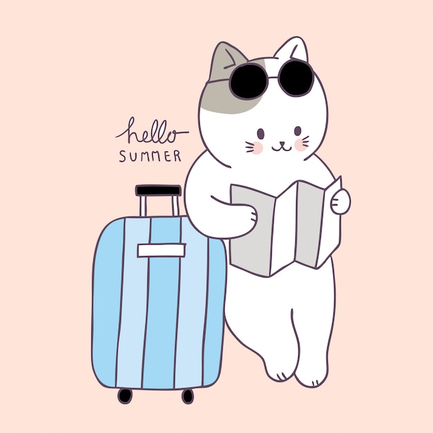 travel cat cartoon